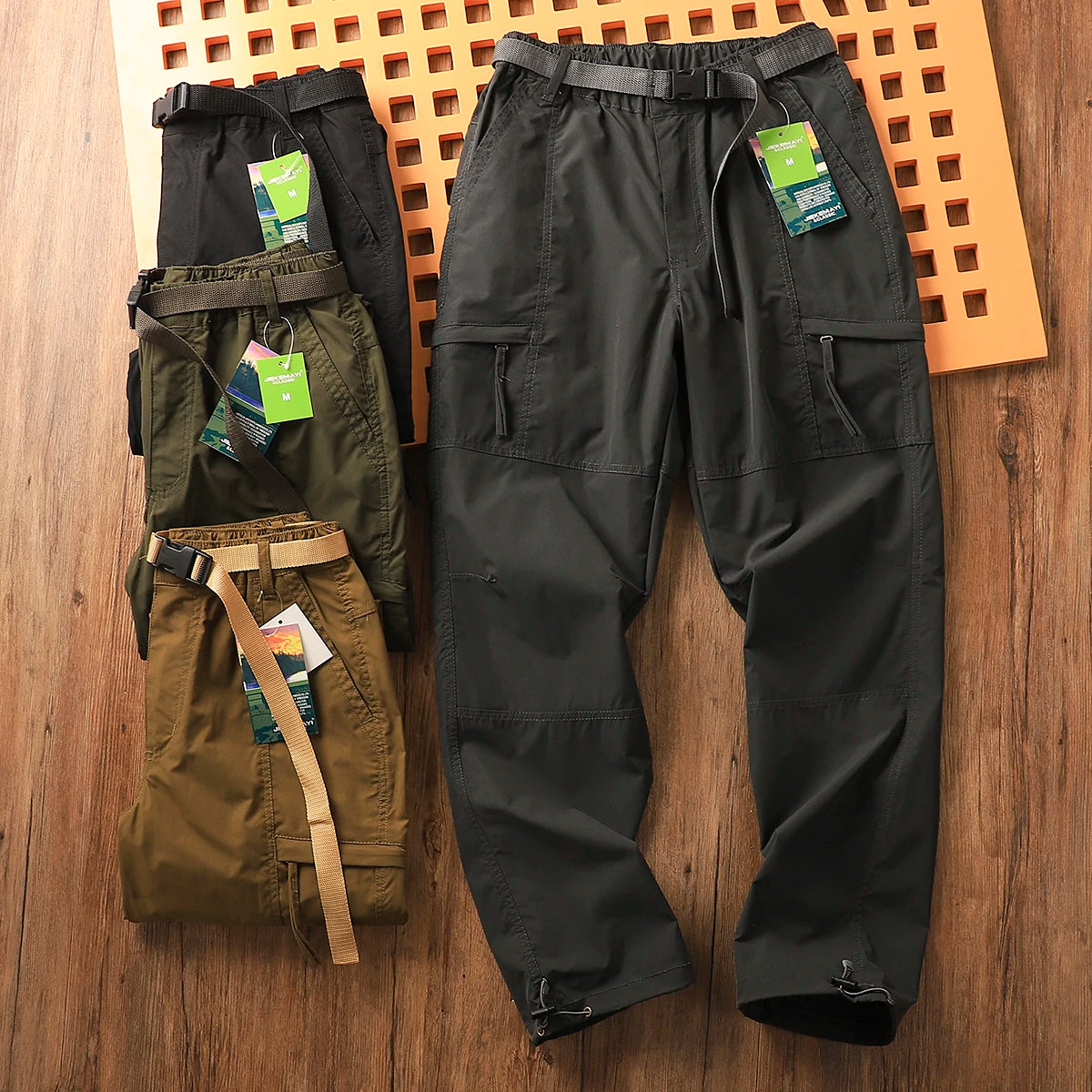 Outdoor Men's Windproof Waterproof Hiking Sports Loose Straight Multibag Workwear Casual Long Trousers Faionable Urban Sle