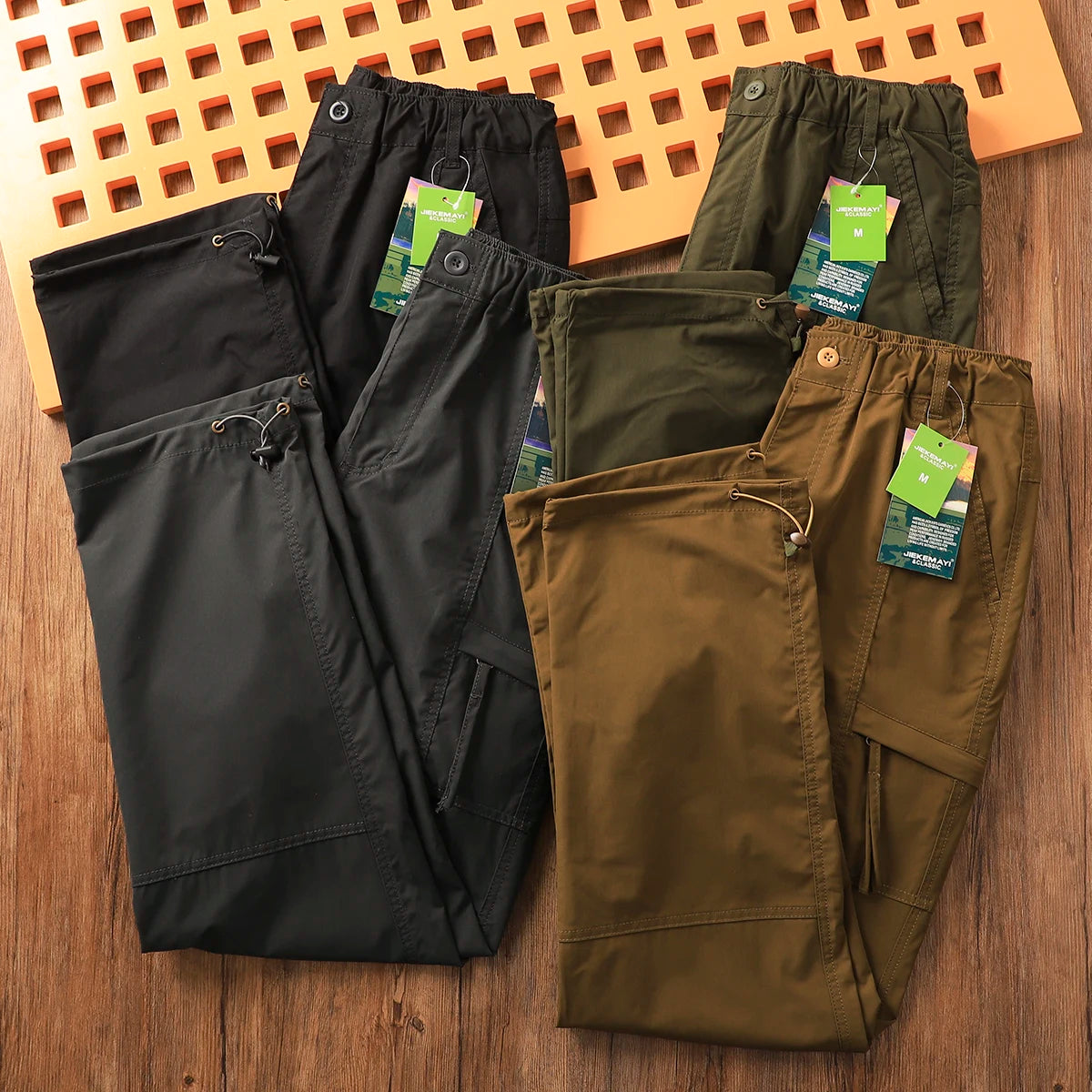 Outdoor Men's Windproof Waterproof Hiking Sports Loose Straight Multibag Workwear Casual Long Trousers Faionable Urban Sle