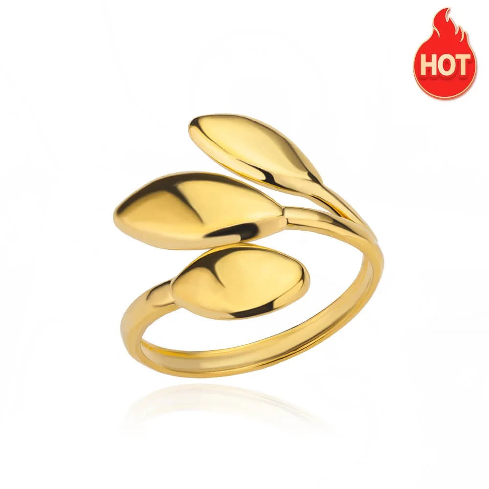 Stainless Steel Twist Chain Adjustable Rings for Women Men Simple Geometric Leave Flower Open Ring Jewelry Female Holiday Gifts