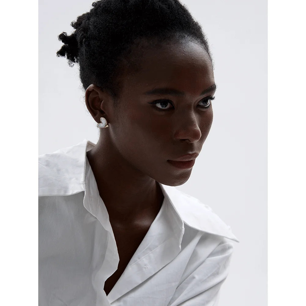 Yhpup Exquisite Stainless Steel Natural Shell Heart Love Chic Stud Earrings for Women Gold Color Fashion Charm Jewelry Bijoux