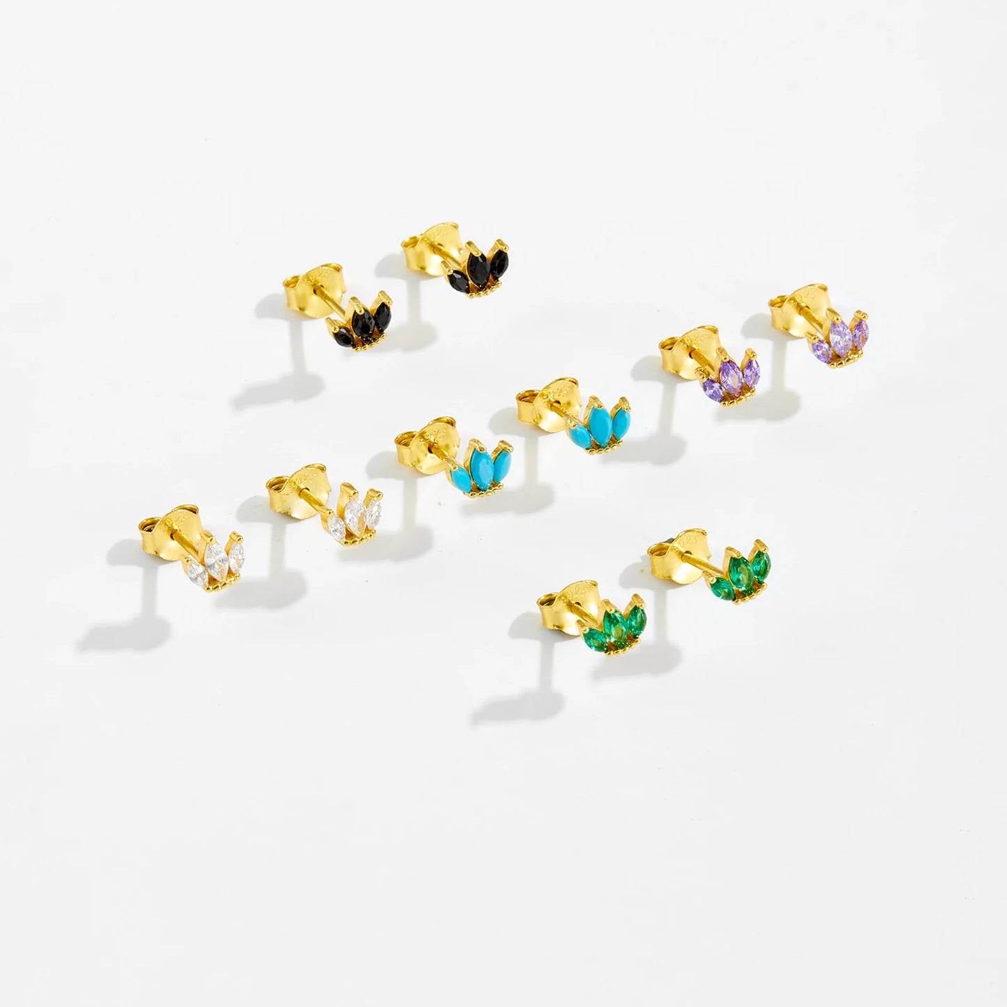 ANDYWEN 925 Sterling Silver Colorful Three Ovals Queen Stud Earring Luxury Fashion Zircon Piercing Three Leafs Small Jewelry