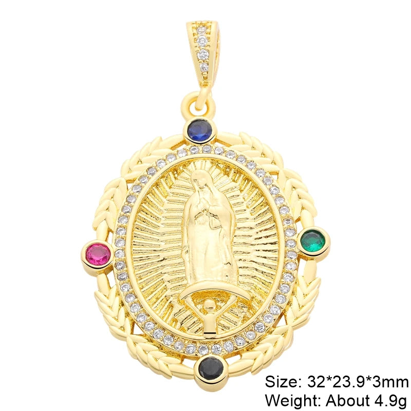 Juya 18K Real Gold Plated Religious Pendant Jewelry Making Supplies Creative Saint Mary Virgin Christian Cross Charms Supplies