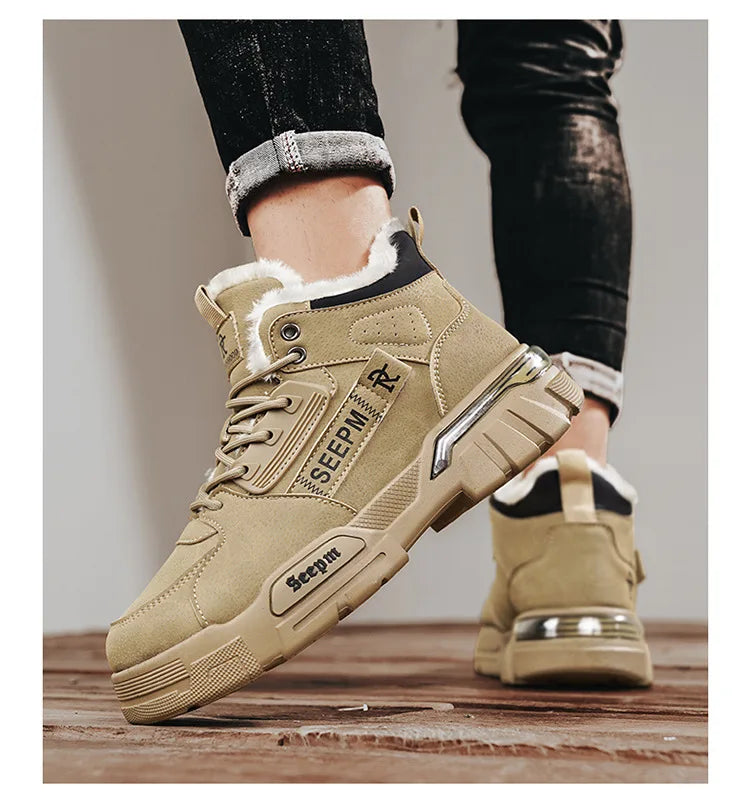 Winter New Fleece-Lined Cotton Shoes Fashionable Outdoor Snow Boots Trendy Warm High-Top Work Shoes Wholesale Men's Footwear