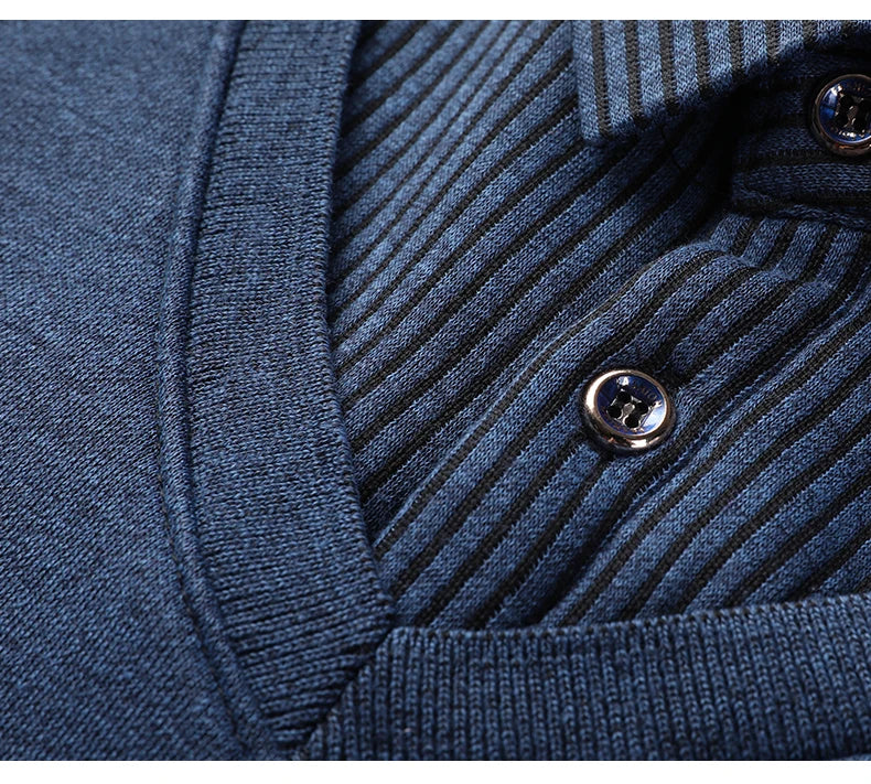 Men's Long Sve Fce Lined Knitted irt Busin Casual Sle Winter Warm Top Fake Two-Piece Design Comfortable Fit