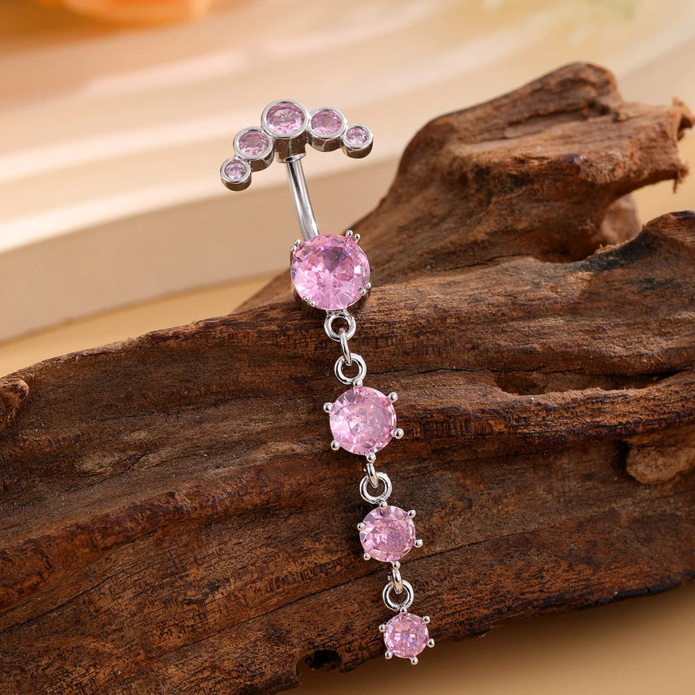 New Pink Series Heart Snake Crystal Zircon Belly Button Rings Fashion Cross Butterfly Dangled Belly Piercing for Women Jewelry