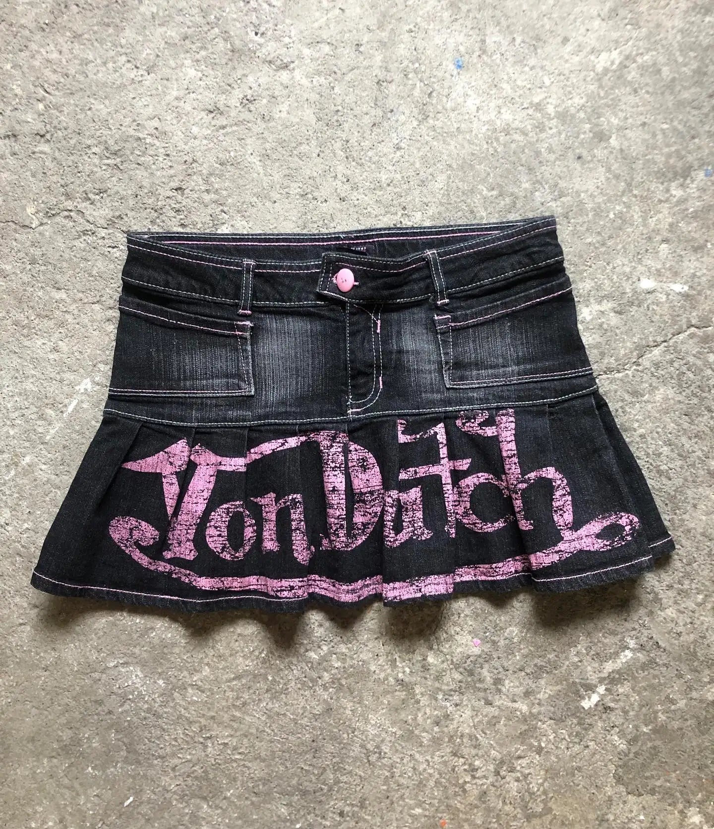 Korean Style Pink Letter Low Waist Slim Mini A Word Denim Skirt Women's Y2K New Harajuku Goth Sexy Spice Girl Fashion Streetwear