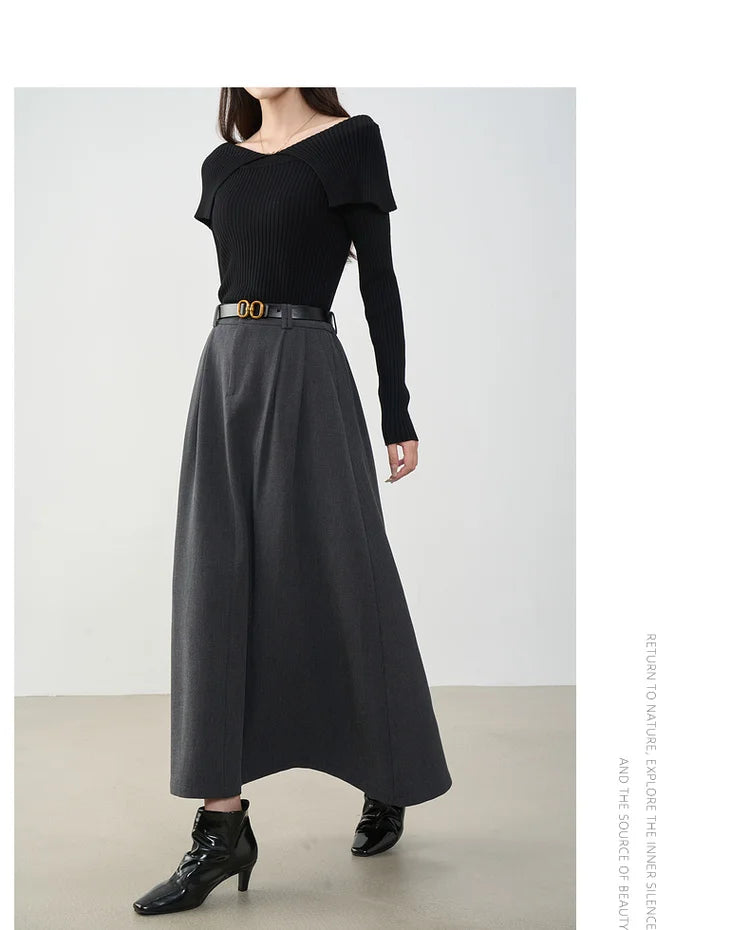 VIMLY Midi Women Skirt 2025 Autumn Office Lady Gray A-line Bud Elegant Ladies Skirt Zipper Loose Pockets Female Skirts A2202