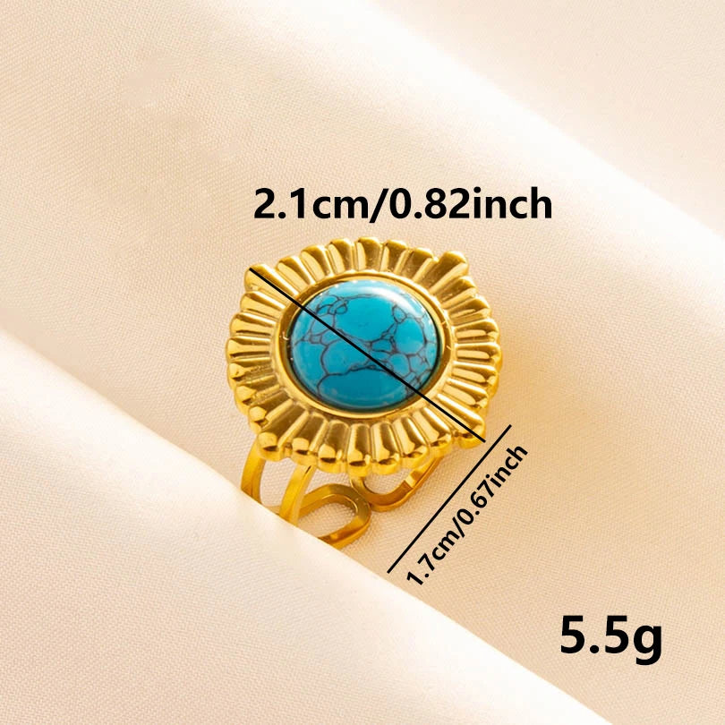 2pcs/lot Vintage Turquoise Gold Plated Knuckle Rings Blue Synthetic Stone Stainless Steel Rings Boho Jewelry Women Gifts No Fade