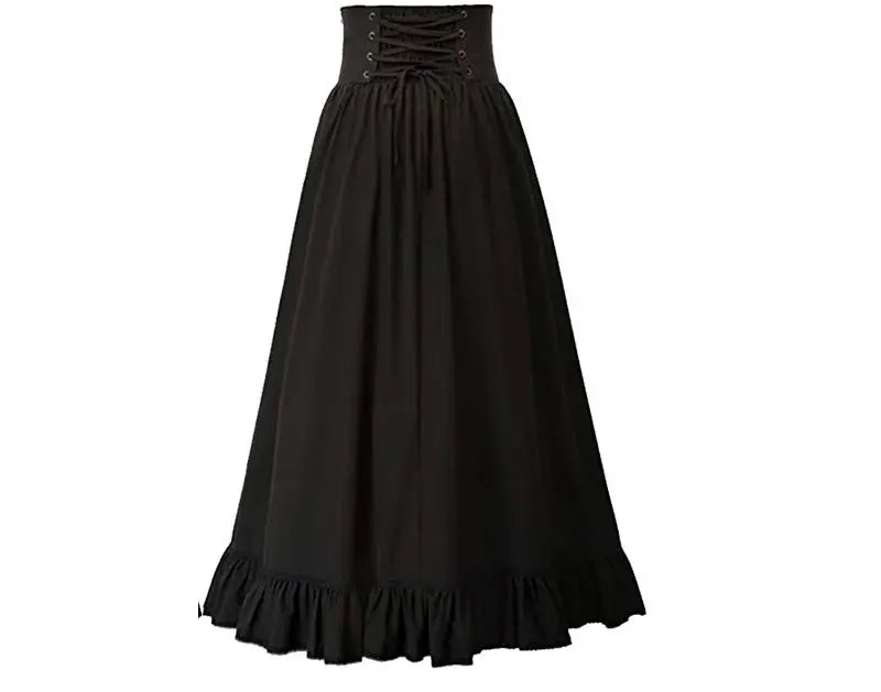 Women Maxi Skirt Medieval Intage Summer High Waist A Line Victorian Long Skirt Steampunk Gothic Ruffled Hem Pleated Party Skirts