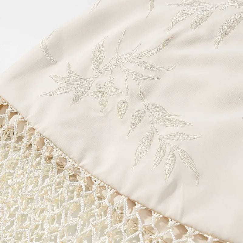 MUJER Embroidery Lace Long Skirt Woman High Waist Midi Skirts for Women Summer Beach Skirt Woman Tassel Women's Skirts Cylinder