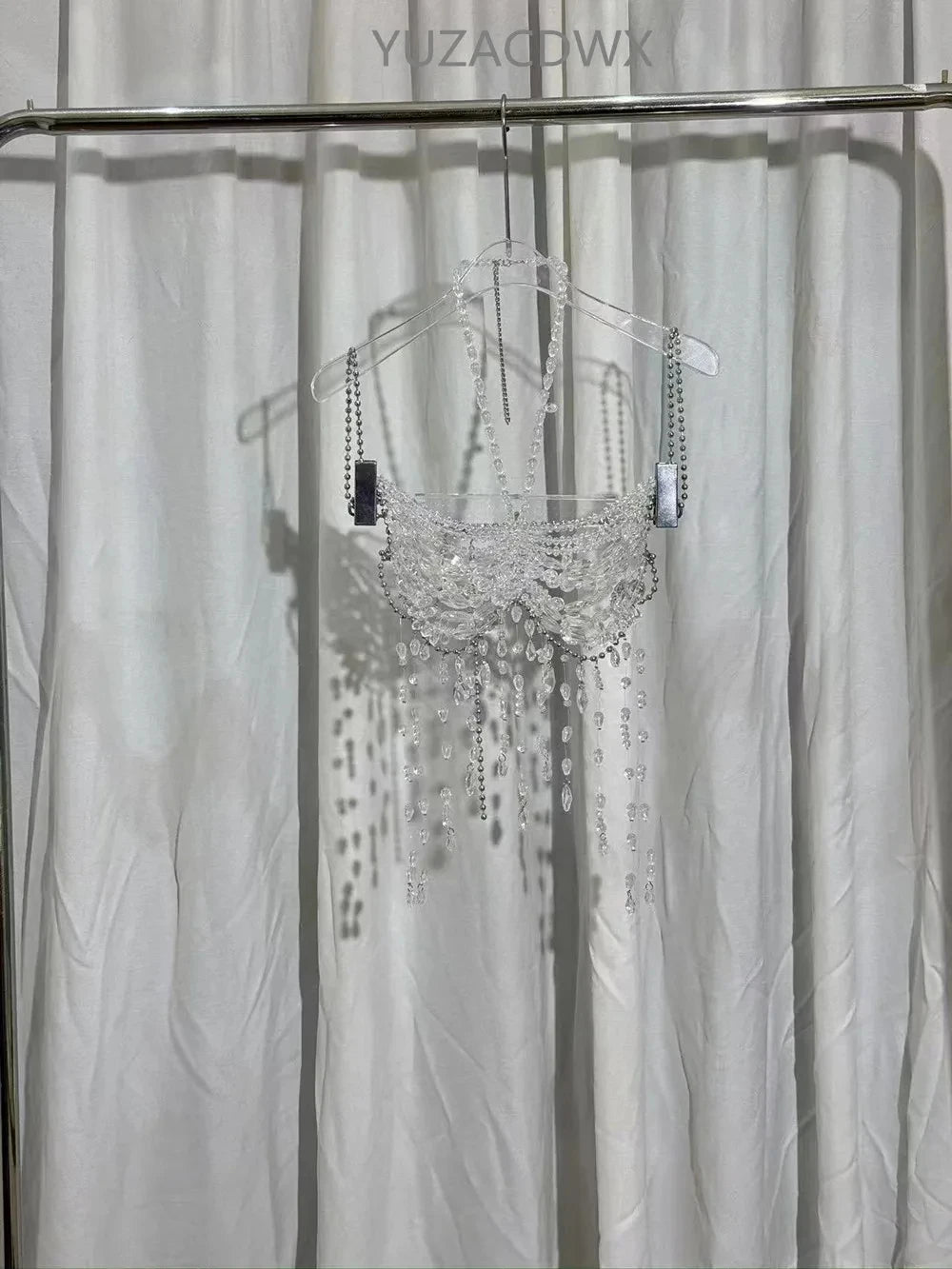 Sexy Europe And The United States Crystal Pearl Female Vest Handmade Street Shooting Bra Top Hollow Body Chain Holiday Swimsuit