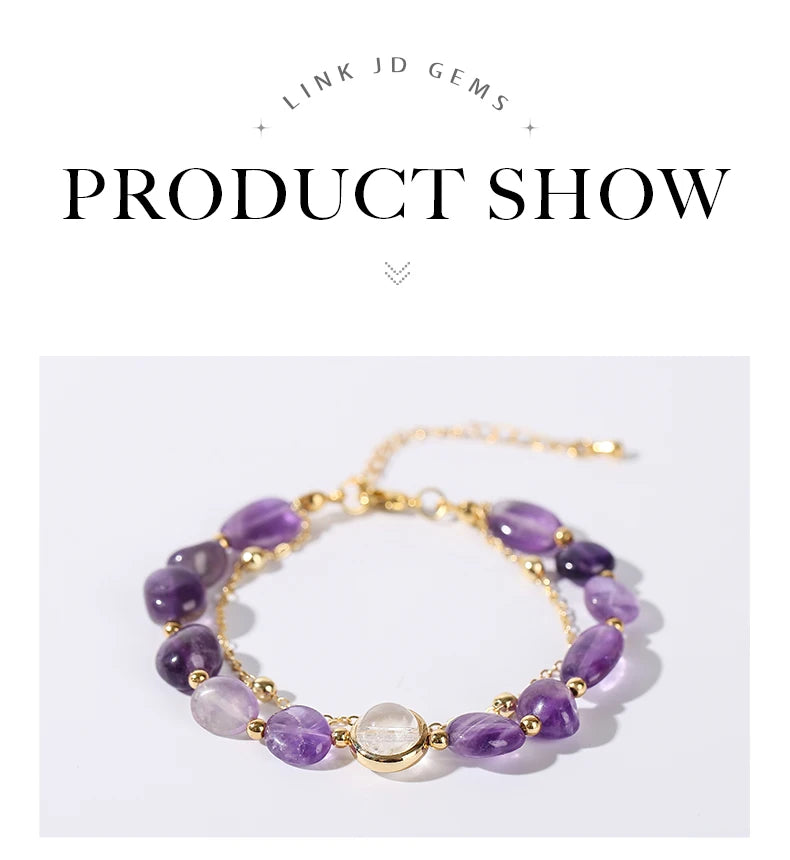Exquisite Natural Amethyst Stone Lucky Chain Bracelets Women Fashion Jewelry Adjustable Healing Bracelets Girlfriend Party Gifts