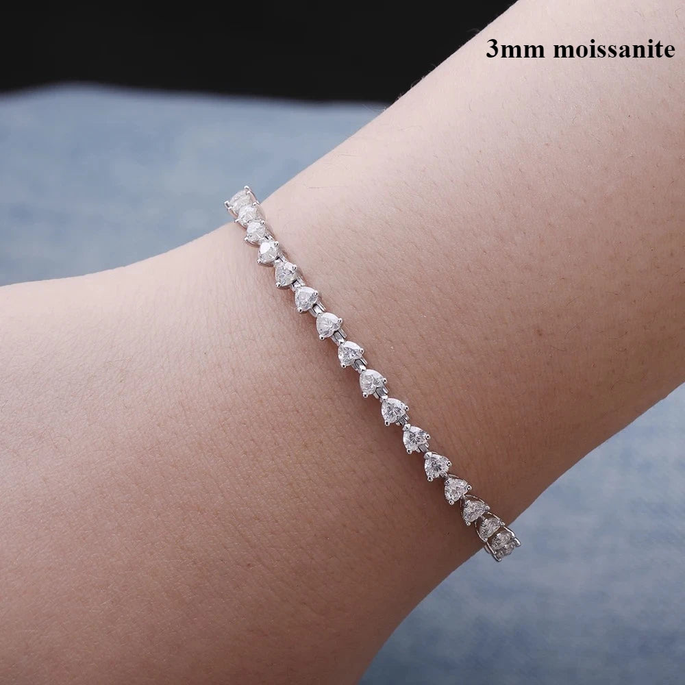 FEOBUR 3/5/6.5mm Heart Moissanite Tennis Bracelets with Certificate 925 Sterling Silver Sparkly Diamond Bangle for Women Jewelry