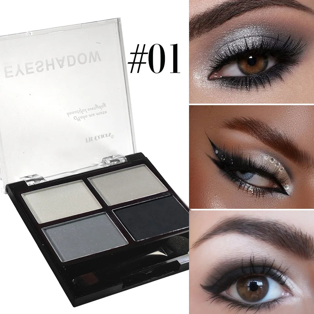 4-Color Smoky Gray Eye Shadow Palette Pearly Matte Earth Color Eyeshadow Pallete Shiny Sequins Eye Pigments Lasting Makeup