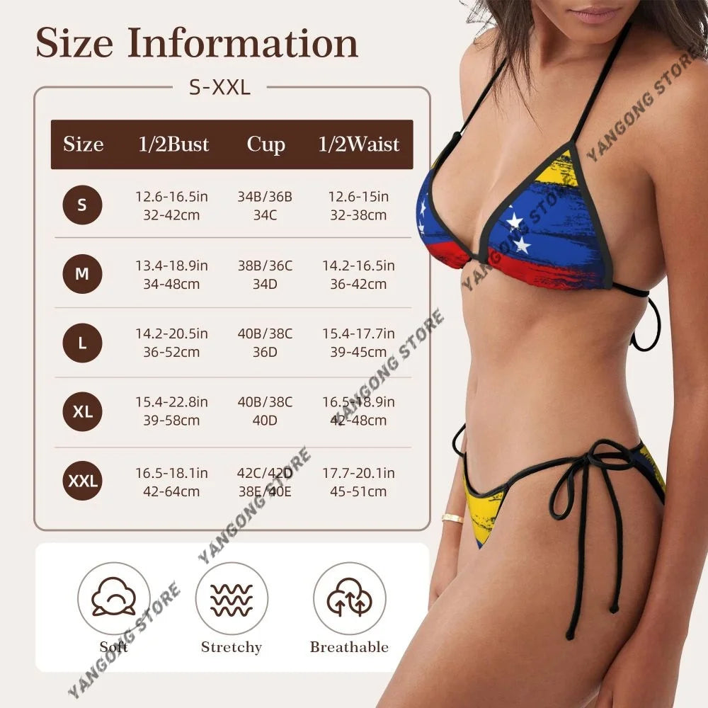 Venezuela Grunge Flag Swimsuits Women Sexy Bikinis Swimwear Bathing Suit Micro Thongs Bordered Beachwear