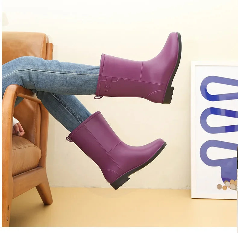 Fashionable Women's Mid-Calf Rain Boots Fleece Lined Anti-Slip Half Boots Adult Rain Shoes Wholesale From China Land