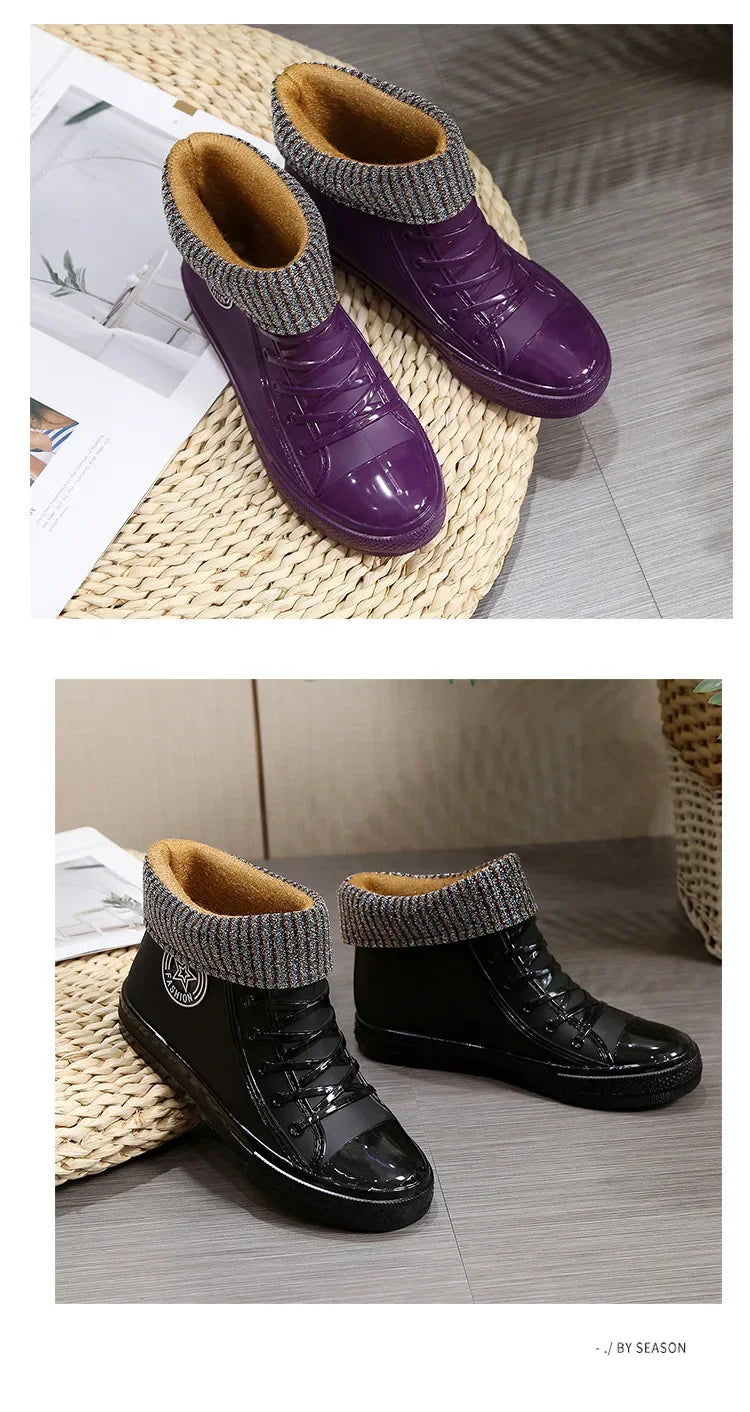 Anti-Slip Short Tube Waterproof Women's Rain Boots Fashionable Kitchen Work Rubber Shoe Covers Fishing Shoes PVC Material Adult