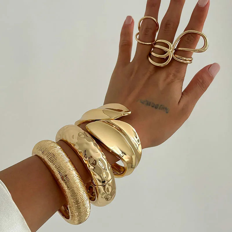 Punk Vintage Irregular Chunky Cuff Bangles for Women Leaf Statement Bracelets Bangles Hip Hop Jewelry Gifts