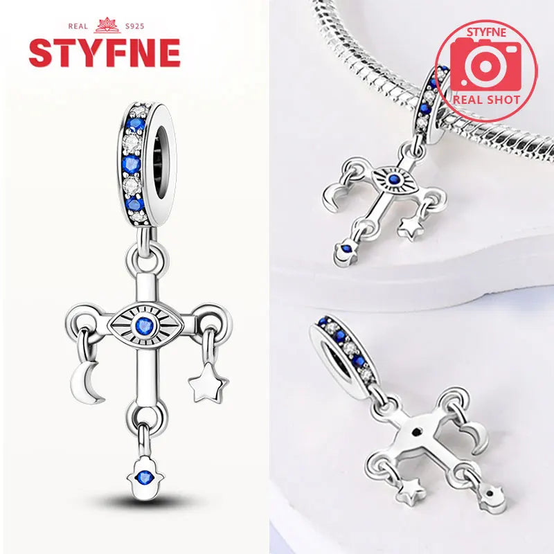 925 Silver Charms Religion Heart Lucky Eye Cross Beads For Original Bracelet Making Pendant for Women Fine Jewelry gifts