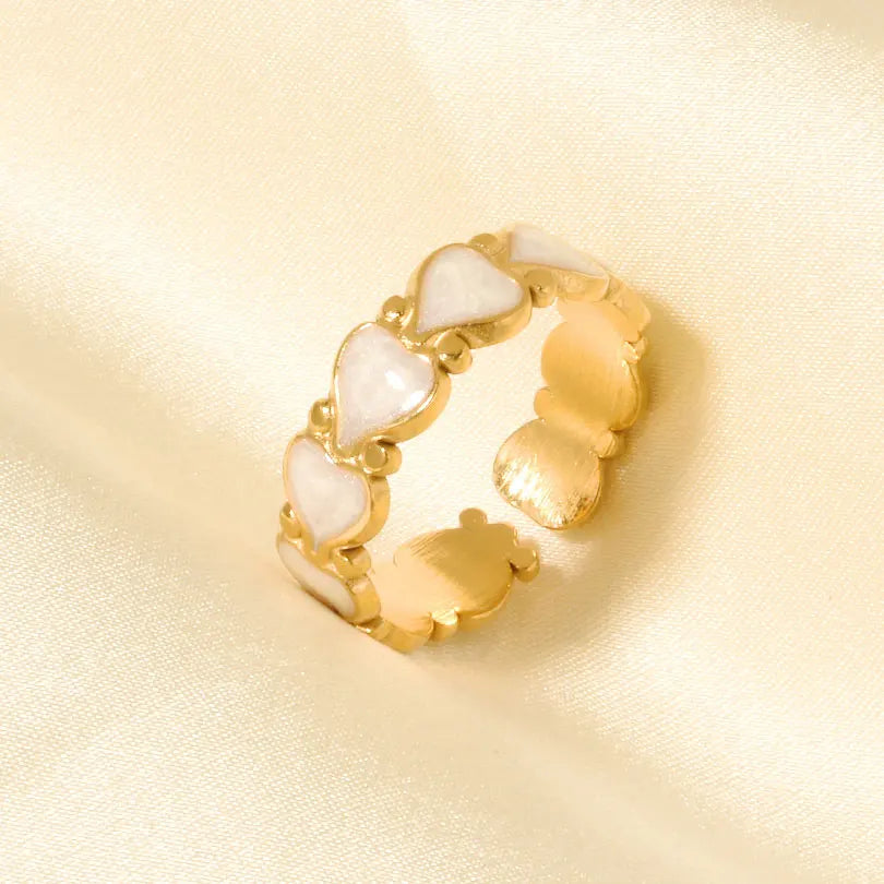 Elegant Ring Enamel Stainless Steel Rings For Women Men Accessories Flower Plant Jewelry Open Adjustable Real Gold Plated Bagues