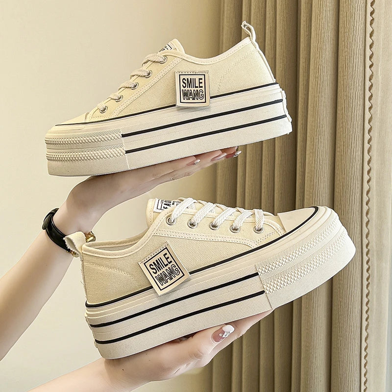 Spring Summer And autumn New thick-soled Canvas shoes Women's muffin sole Versatile Popular Sports small white Shoes Women 2025