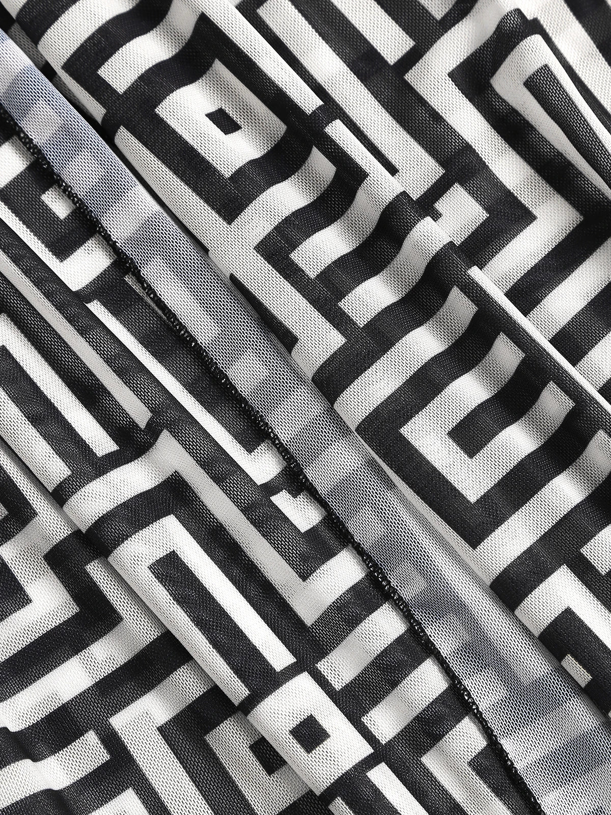 Women's Beach Summer Geometric Print Three-Piece Swimsuit Set with Long Sleeve Beach Cover-Up, Polyester Knit Fabric with Elasta