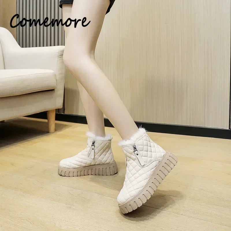 Women's Boots 2024 Winter Plush Cotton Boots Warm Platform Comfort Cold Proof Shoes Zipper Height Increase Anti Slip Snow Boots
