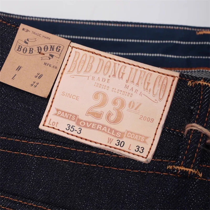 BOB DONG 23oz Extra Heavy Selvedge Denim Jeans Lot 35-3 Raw Denim Slim Straight Leg Pants