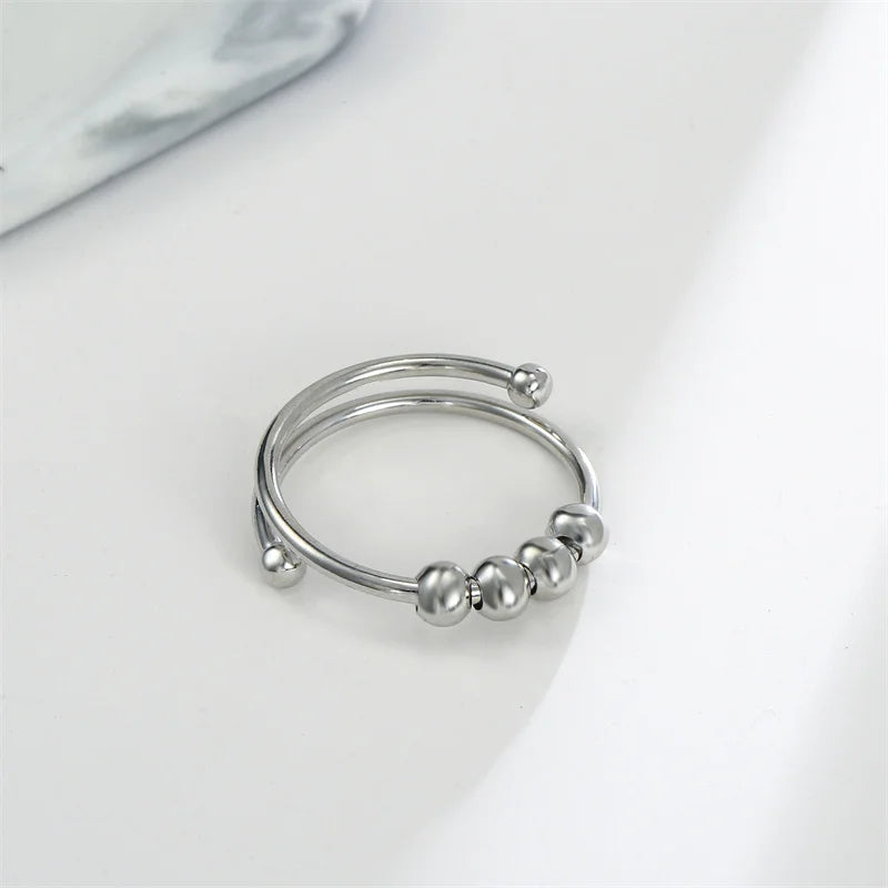 Stainless Steel Balls Beads Rings for Girls women  Rotate Freely  Antistress Spiral Bead Rotate esthetic Jewlery