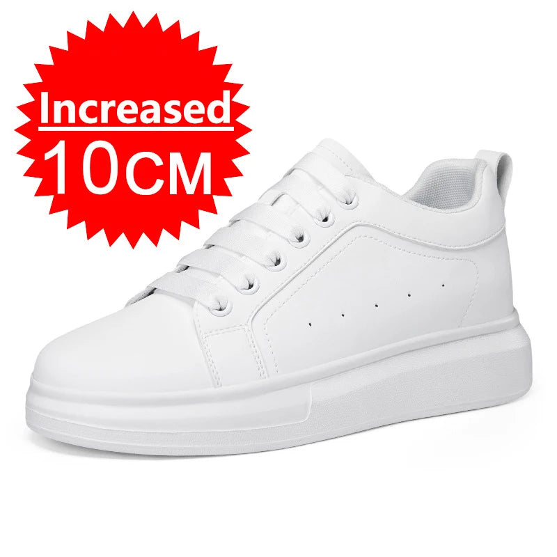 Fashion PU Leather Elevator Shoes for Men 6cm 8cm 10cm Invisible Height Increase White Sneakers Cortex Heightening Casual Shoes
