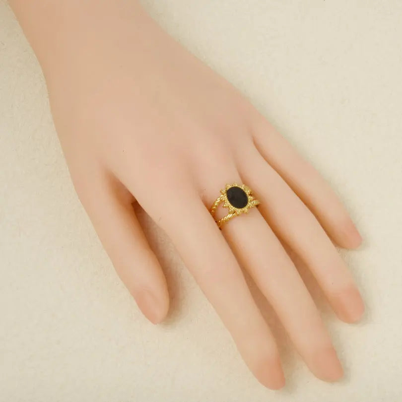 Elegant Ring Enamel Stainless Steel Rings For Women Men Accessories Flower Plant Jewelry Open Adjustable Real Gold Plated Bagues