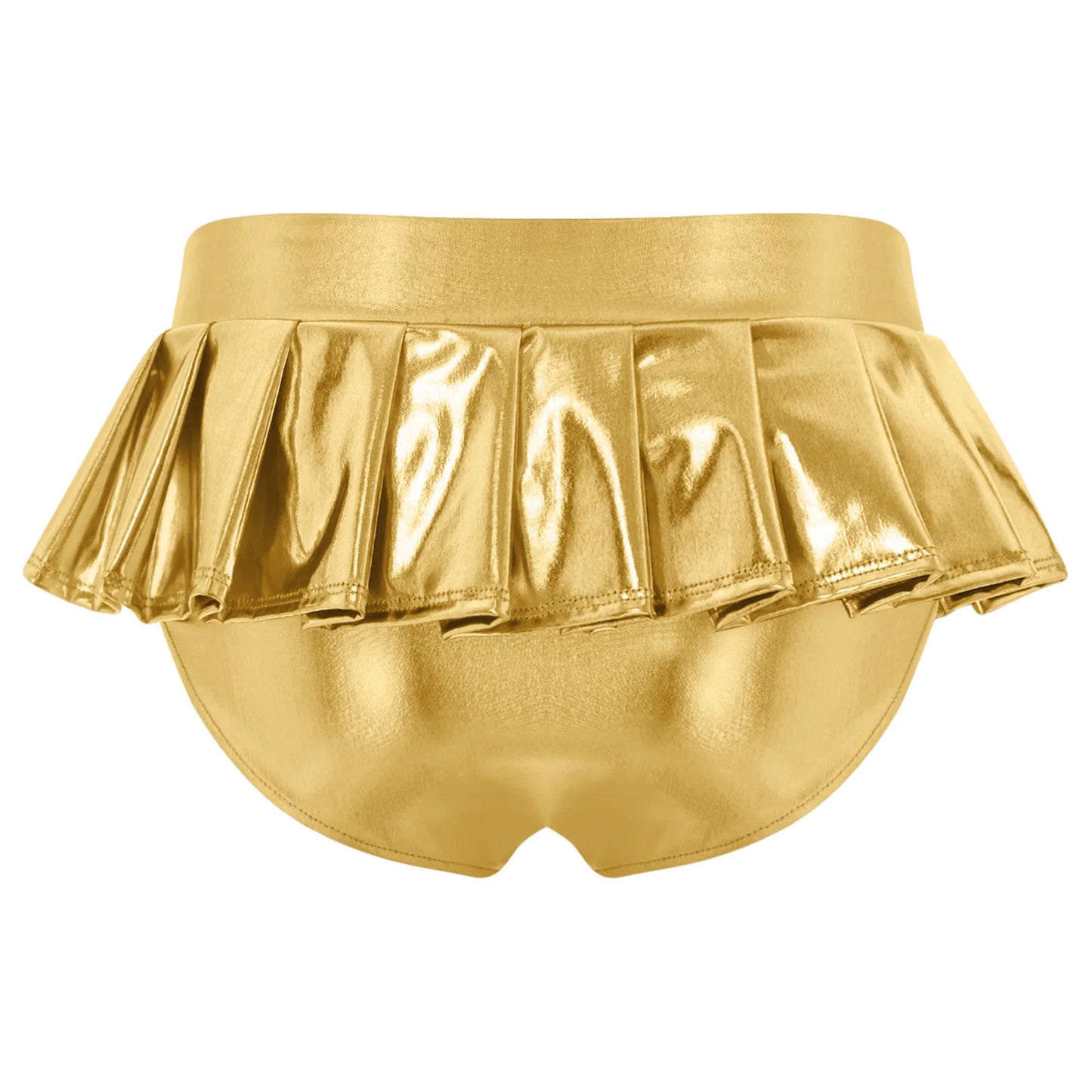 Womens Metallic Shiny Mini Skirt Elastic Waistband Pleated Skirted Underwear Culottes Micro Miniskirts Rave Party Nightclub Wear