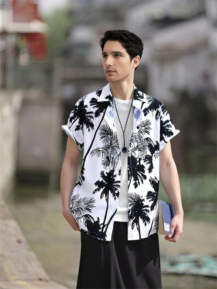 Hawaiian Shirt Man Print Casual Thin Beach Slim Fashion Shirt High Quality Luxury Black Social Vintage Funny Oversized Clothes