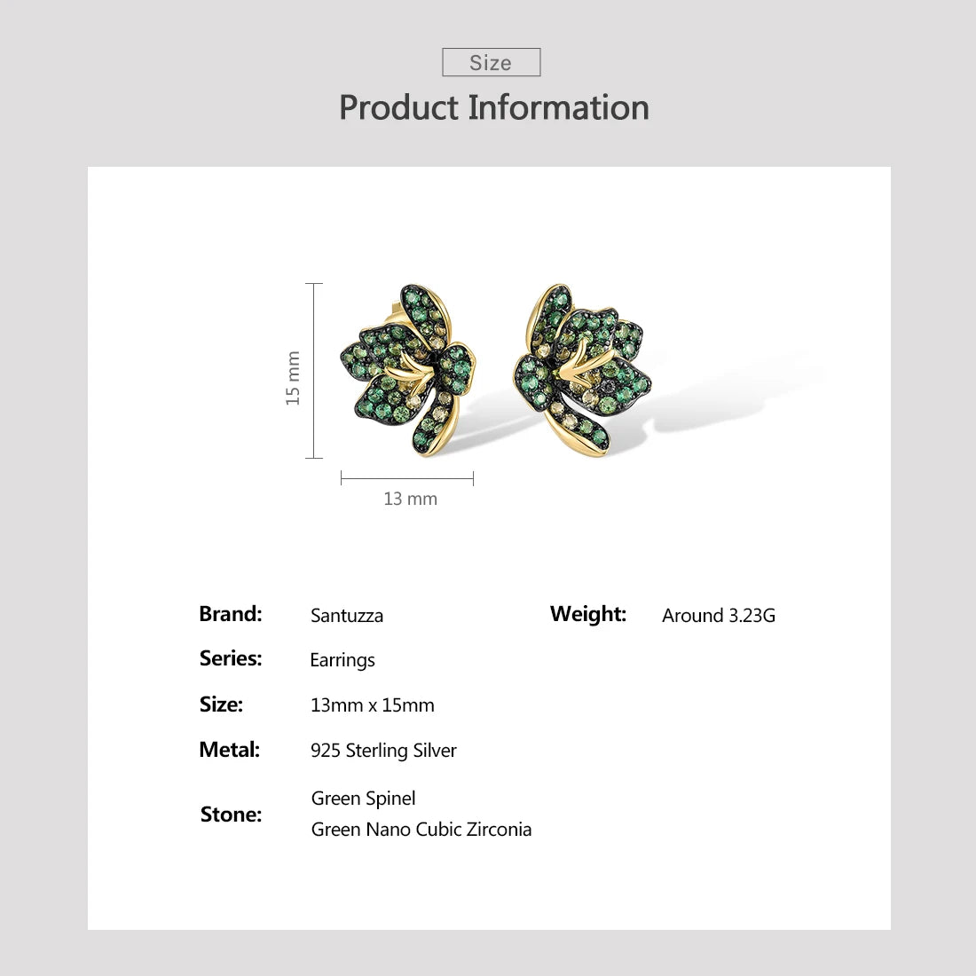 SANTUZZA Authentic 925 Sterling Silver Earrings For Women Sparkling Green Spinel Exaggerate Lili Flower Party Gifts Fine Jewelry