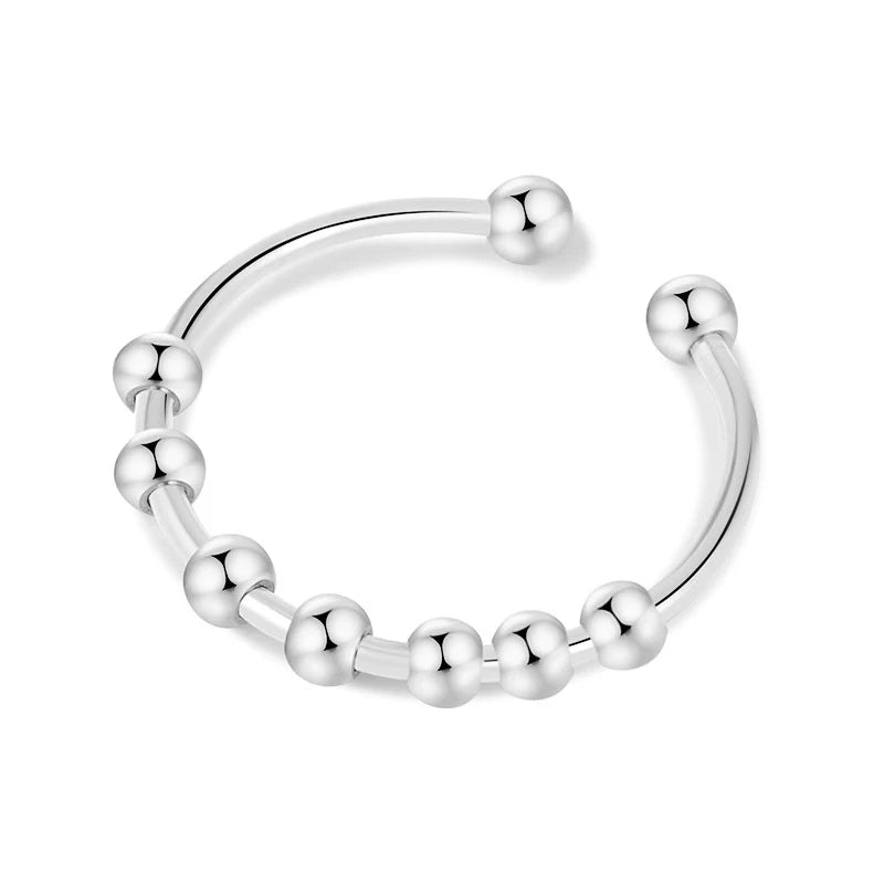 Trendy Anxiety Rings Tarnish Free Stainless Steel Fidget Rotate Bead Anti Stress Relief Finger Ring Jewelry For Women