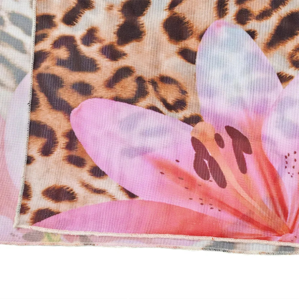 CM.YAYA Women Floral Leopsrd Printed Sleeveless High Side Split Long Maxi Dress 2025 Skew Collar Sexy Birthday Party Dresses