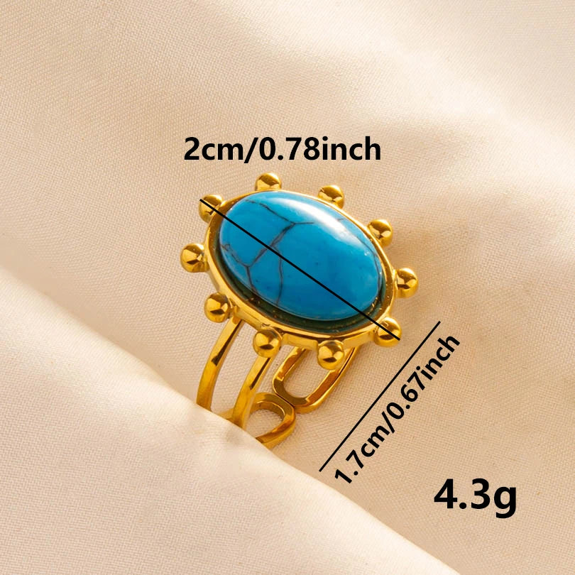 2pcs/lot Vintage Turquoise Gold Plated Knuckle Rings Blue Synthetic Stone Stainless Steel Rings Boho Jewelry Women Gifts No Fade