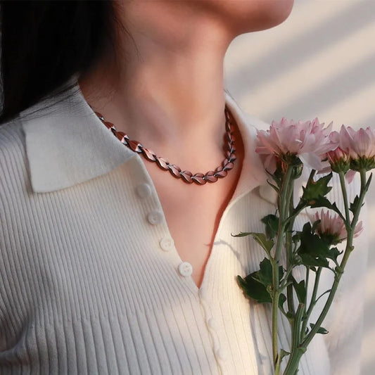 ARADOO Pure Copper Necklace for Women Magnetic Collar Leaf-shaped Design Jewelry Gifts