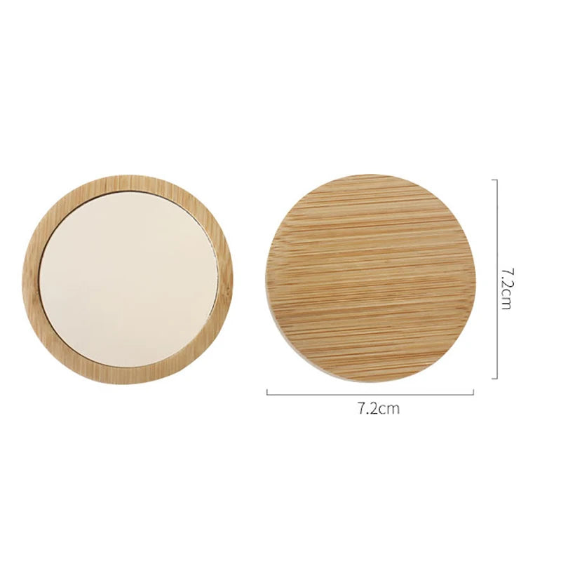 7.2*7.2cm Pure Wood Makeup Mirror Functional Wood Stylish Girls' Round Mirror Versatile Portable Mirror for Beauty Tool