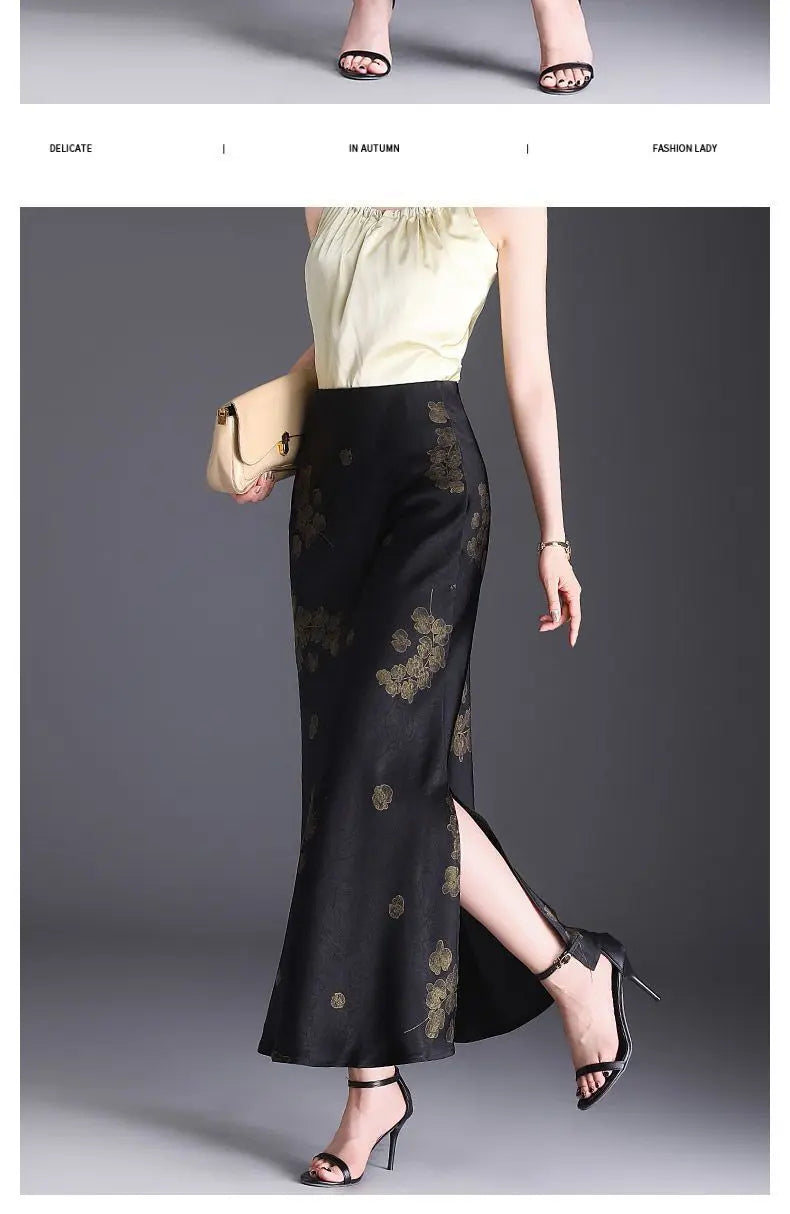 Printed Skirt Women Spring Summer New High-waisted Straight Hip-covered Skirt Temperament Long Skirt