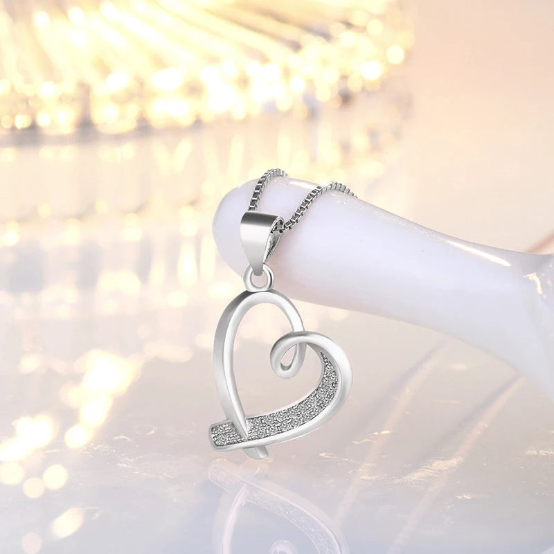 New Fashion Heart Rhinestone Pendant Neckalces Women 925 Sterling Silver Jewelry Silk Ribbon Love Rose Gold Zircon Choker Chain