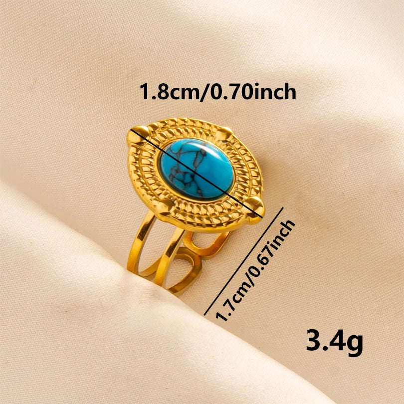 2pcs/lot Vintage Turquoise Gold Plated Knuckle Rings Blue Synthetic Stone Stainless Steel Rings Boho Jewelry Women Gifts No Fade