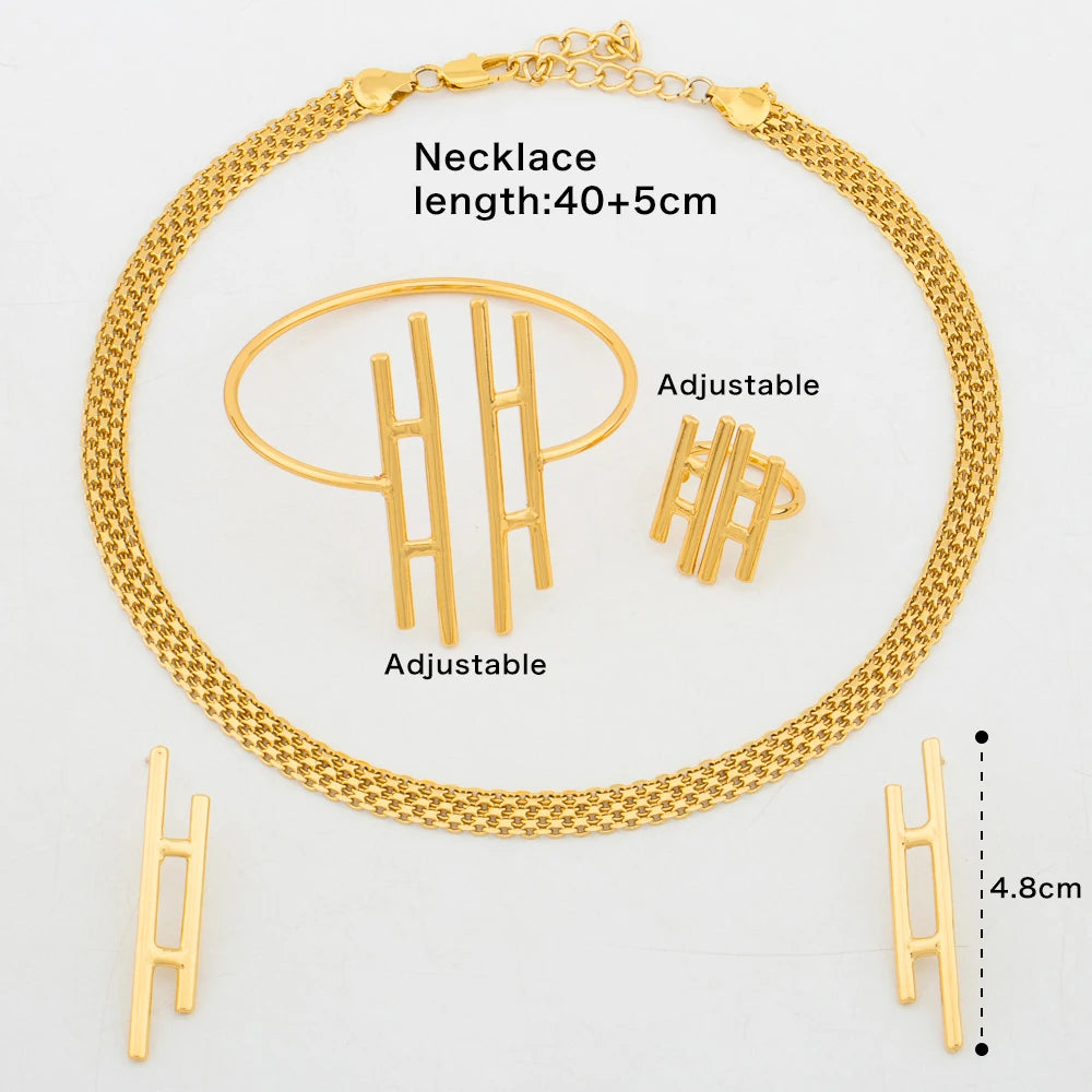 Women Fashion Jewelry Set Simple Design Stud Earrings and Bangle Ring Jewelry for Weddings Bride Hand Bangle and Earrings Set