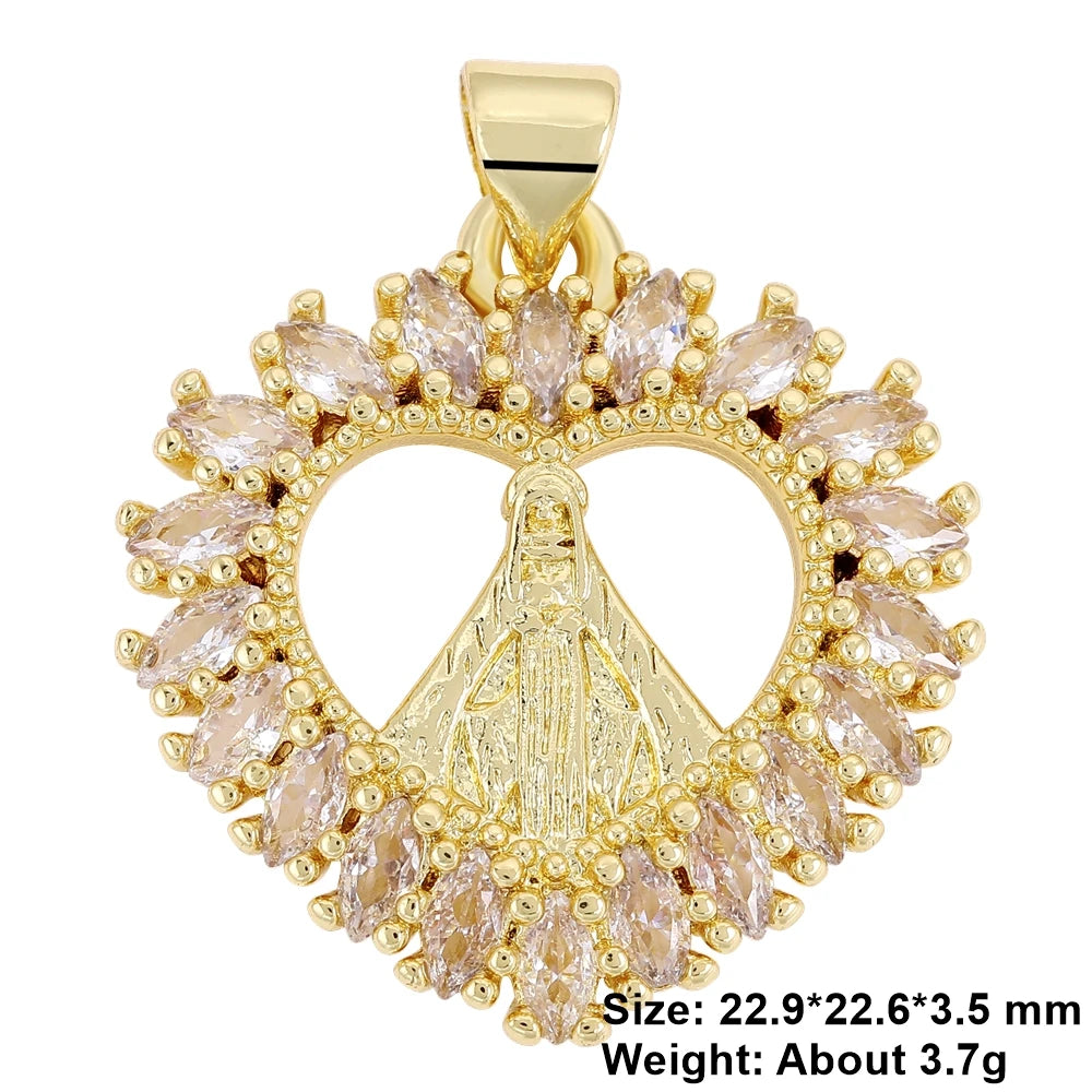 Juya 18K Real Gold Plated Religious Pendant Jewelry Making Supplies Creative Saint Mary Virgin Christian Cross Charms Supplies