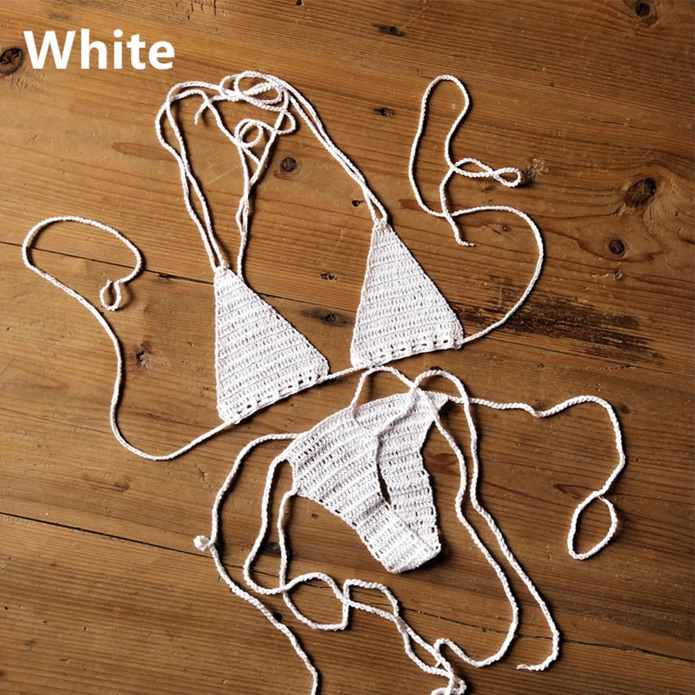 Cotton Hand Crochet Bikinis Set Women's Swimwear Bohemian 2 Pieces Swim Bras Underwear Set Bathing Suit