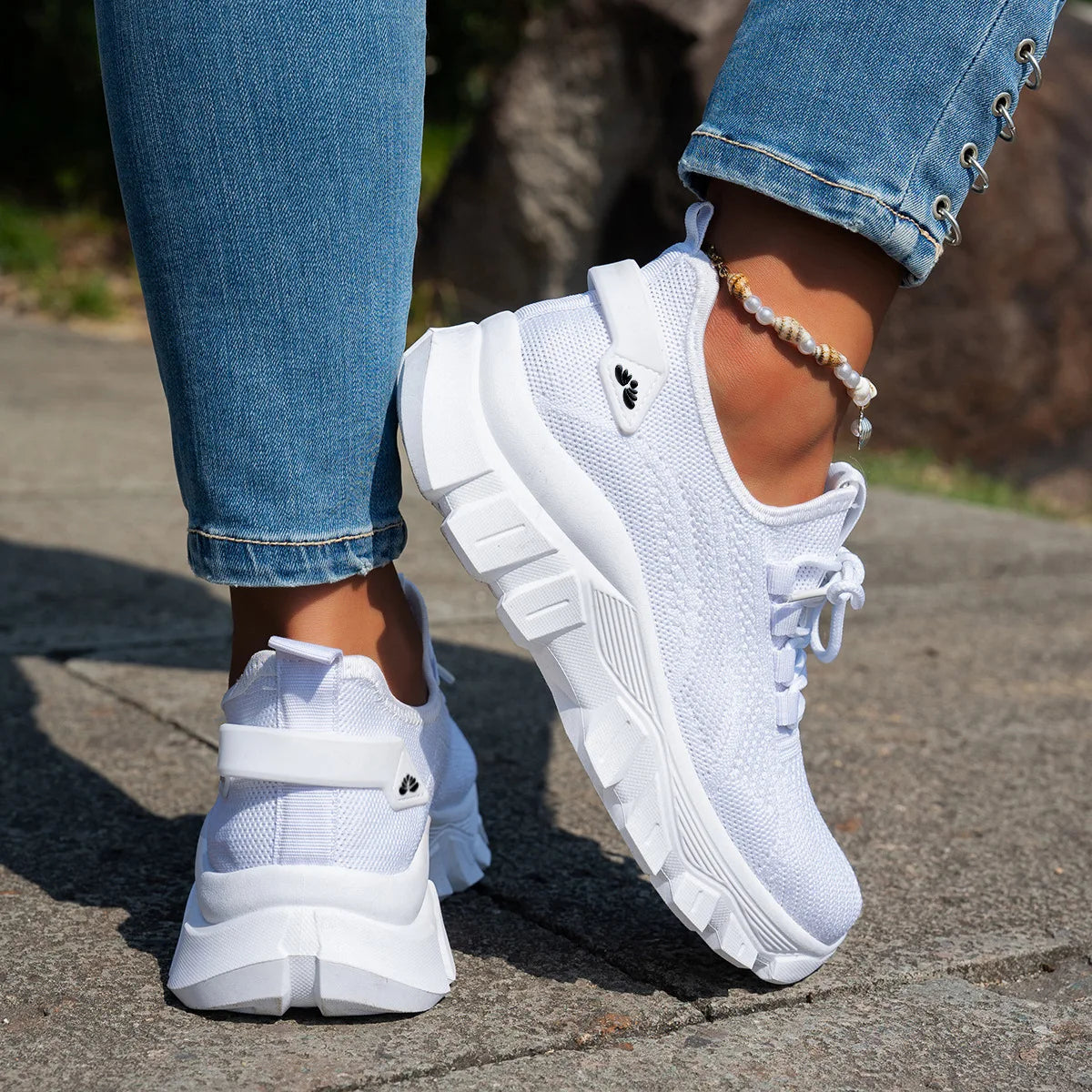 Women Shoes Mesh Casual Shoes Platform Soft Sole Tennis Shoes Knitted Shallow Vulcanized Shoe Lightweight Lace-up Women Sneakers