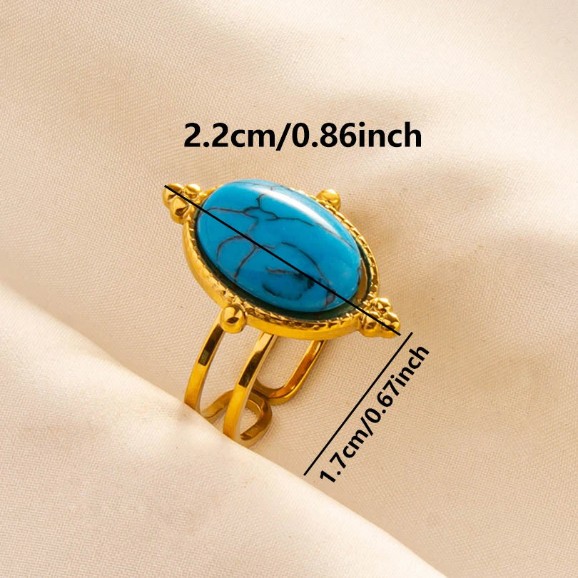2pcs/lot Vintage Turquoise Gold Plated Knuckle Rings Blue Synthetic Stone Stainless Steel Rings Boho Jewelry Women Gifts No Fade