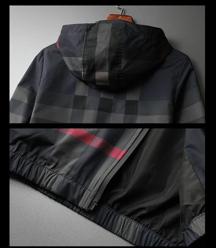 New Korean style fashionable striped jacket, high-quality hooded zipper jacket, men's slim fit jacket