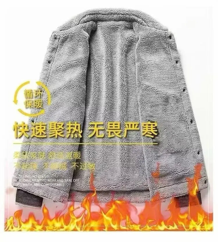 2025 Men's fleece denim jacket, autumn and winter warmth, casual, teen slim jacket