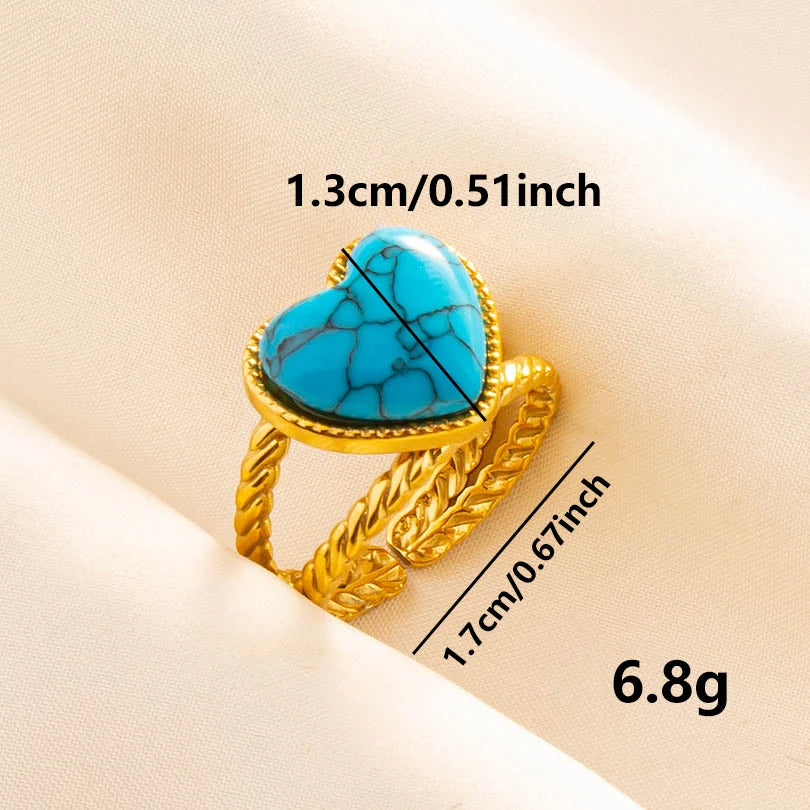 2pcs/lot Vintage Turquoise Gold Plated Knuckle Rings Blue Synthetic Stone Stainless Steel Rings Boho Jewelry Women Gifts No Fade